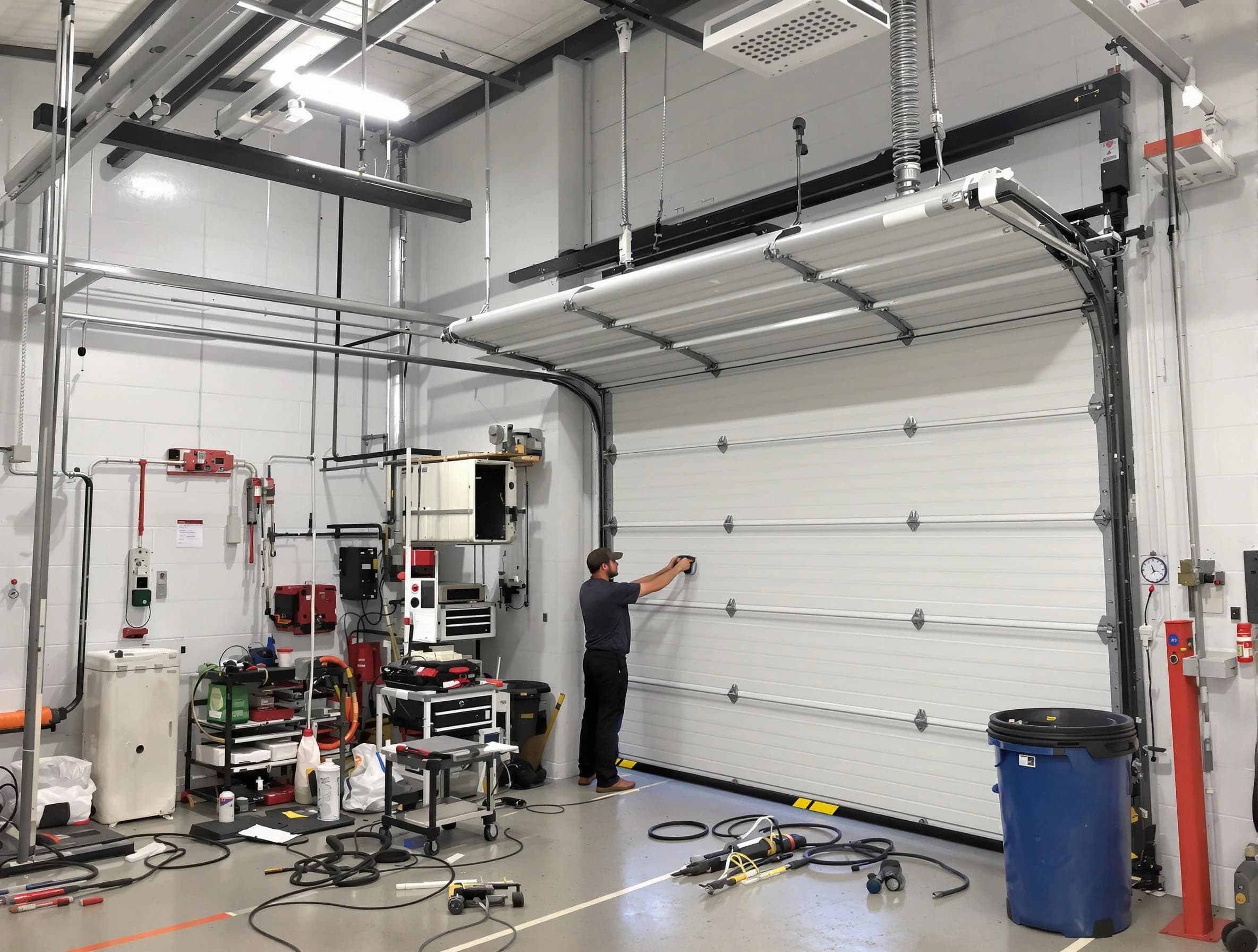 Pinson Garage Door Repair certified technician performing commercial door repair at a Pinson business facility