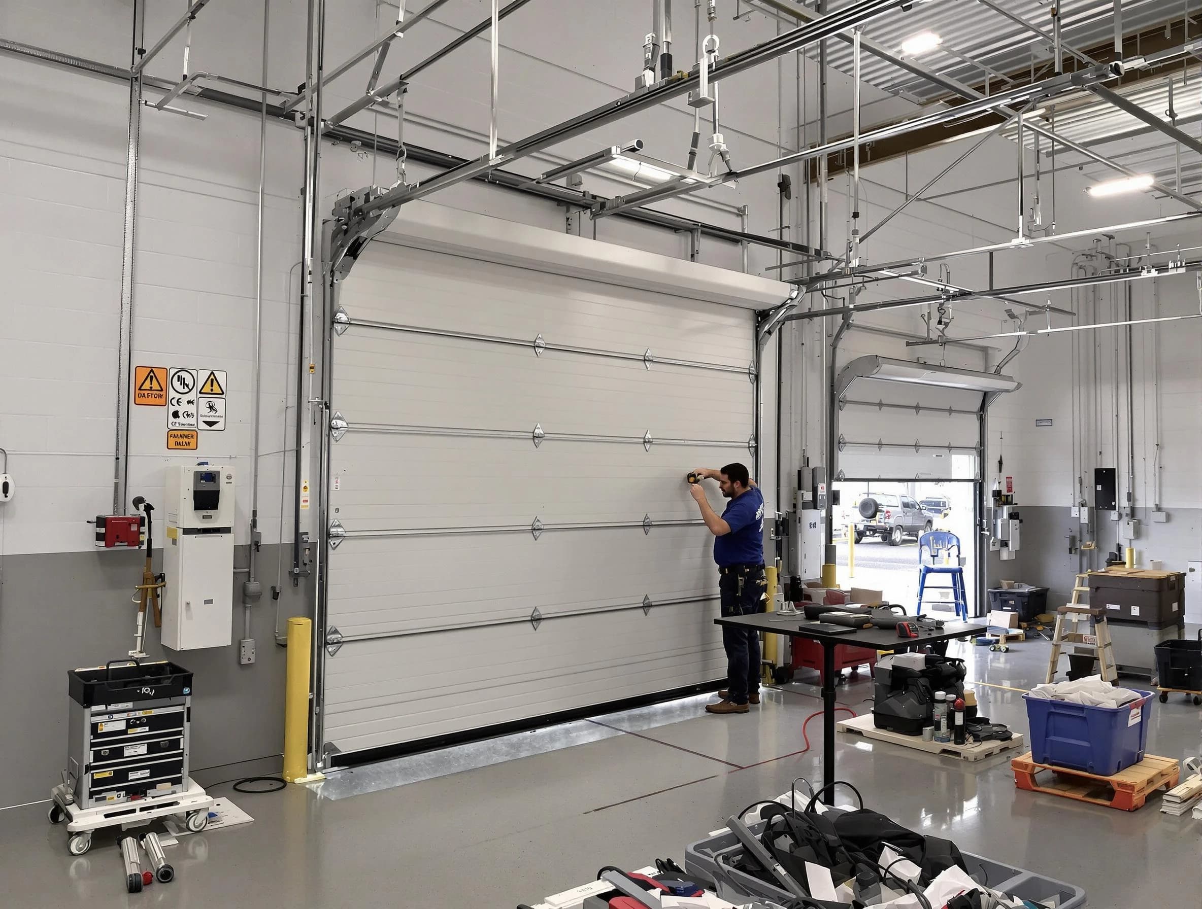 Commercial garage door repair being performed by Pinson Garage Door Repair expert in Pinson