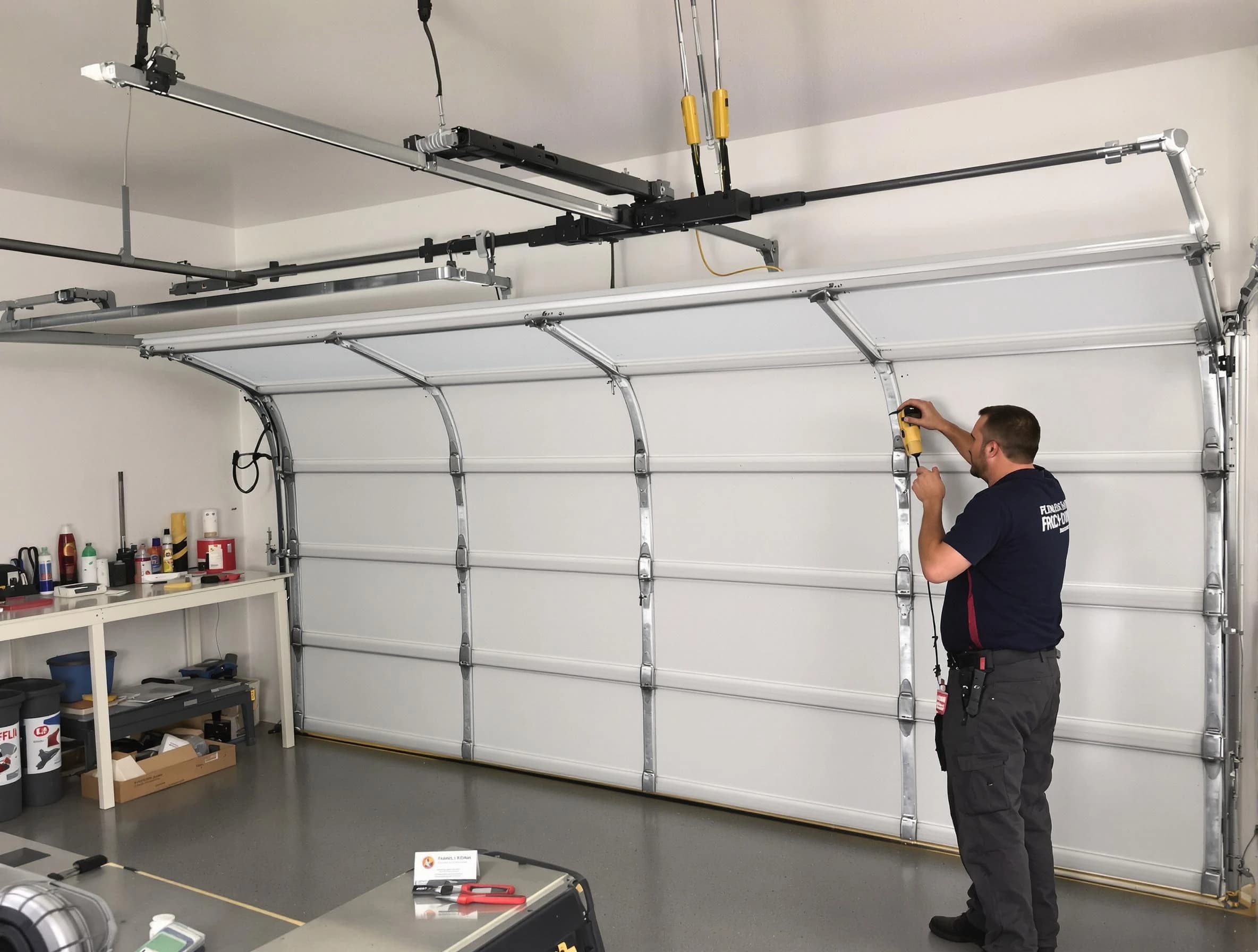 Pinson Garage Door Repair certified technician performing overhead door system repair in Pinson