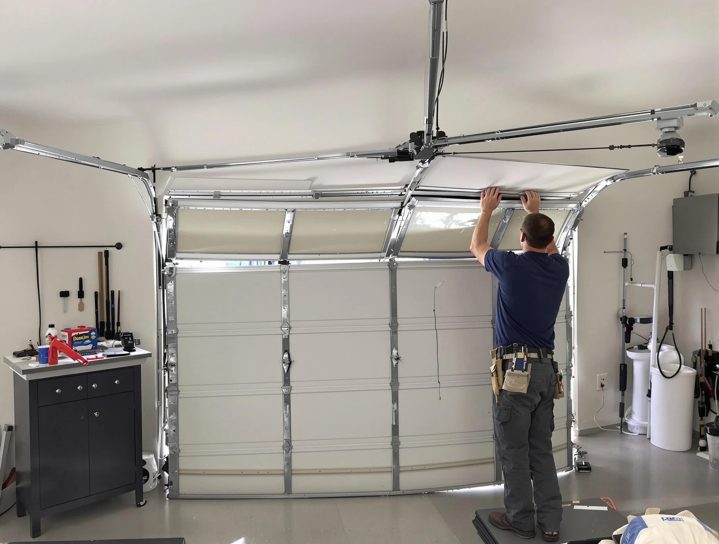 Pinson Garage Door Repair specialist performing precise section replacement on Pinson garage door