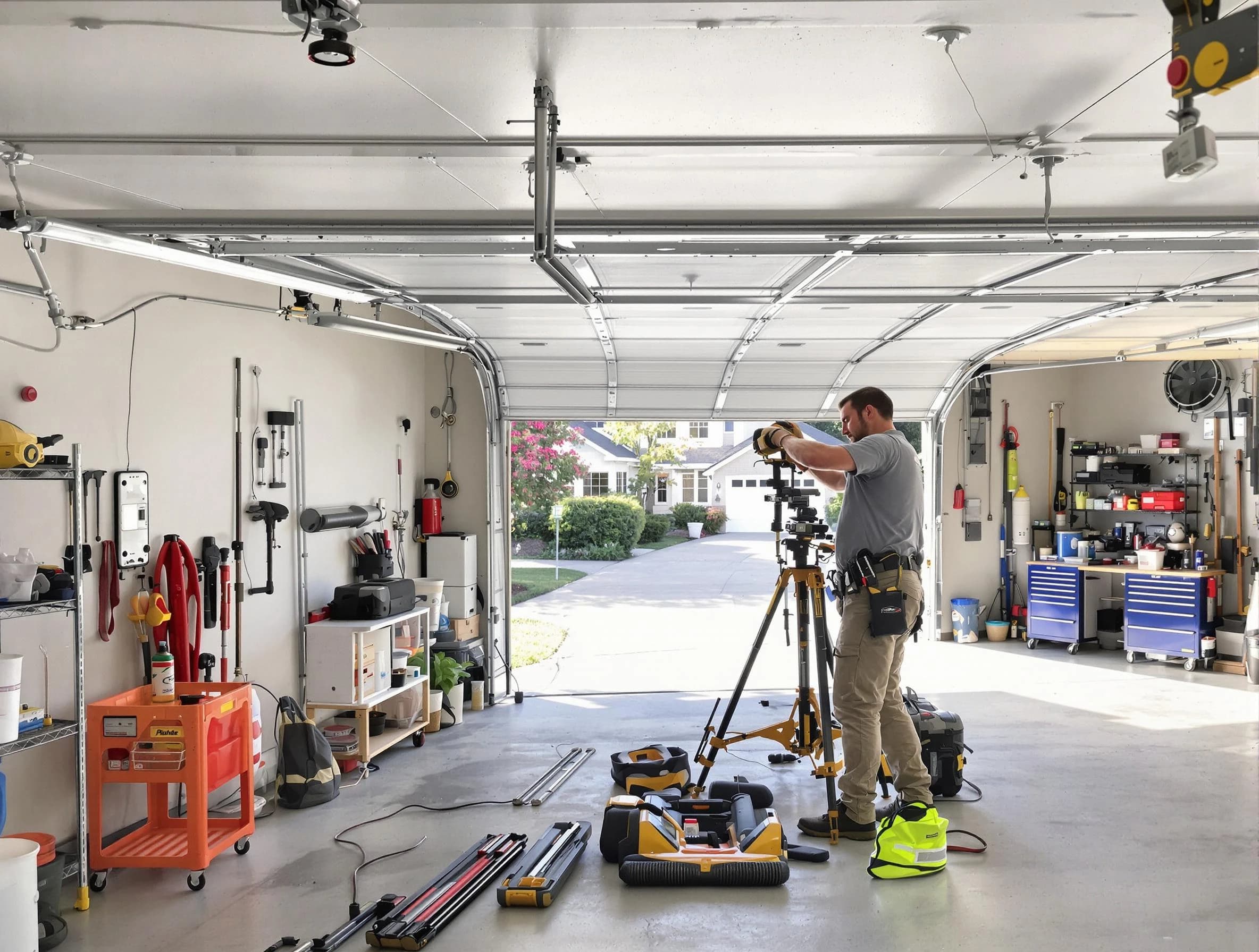 Pinson Garage Door Repair specialist performing laser-guided track alignment in Pinson