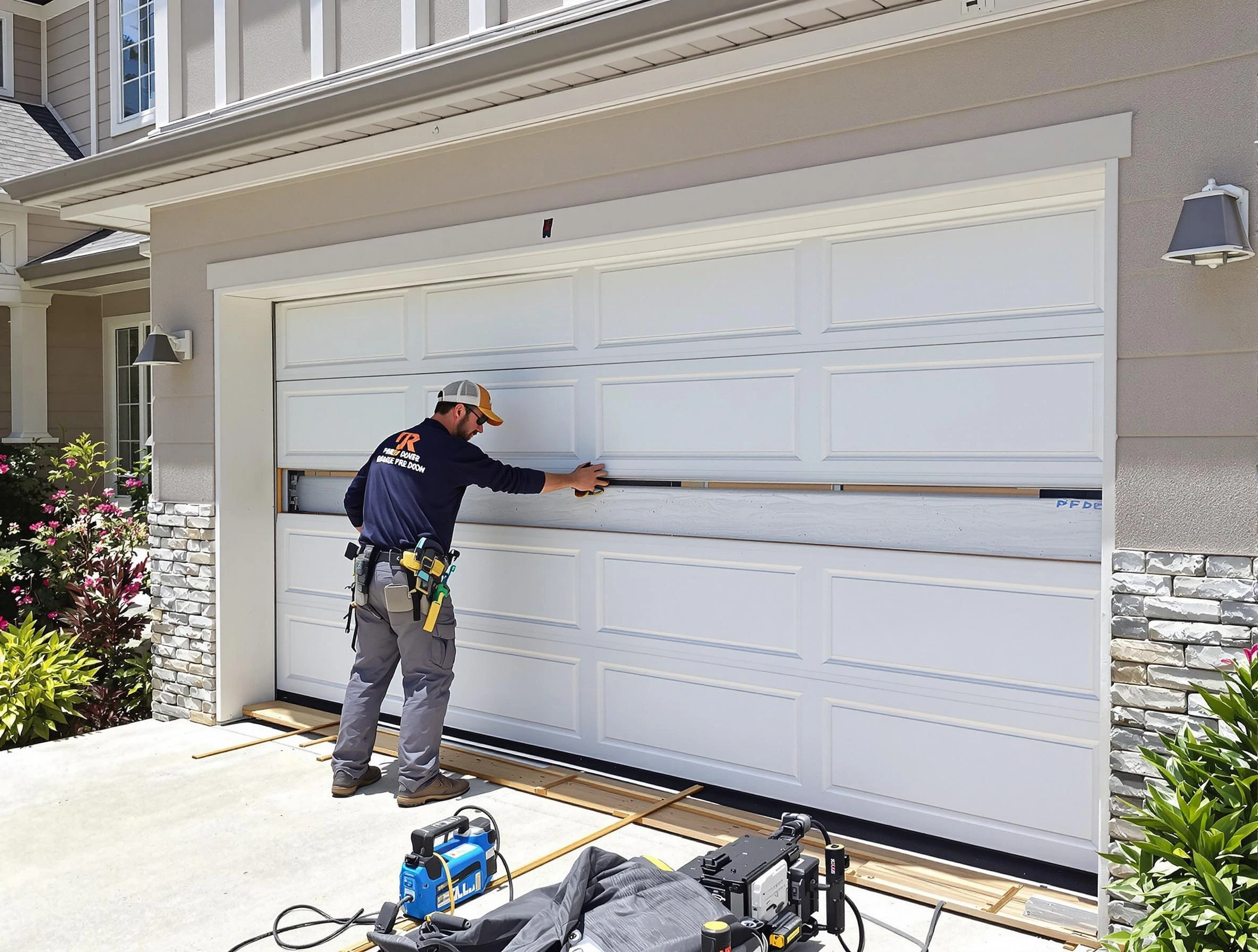 Pinson Garage Door Repair team performing complete garage door replacement at Pinson residence