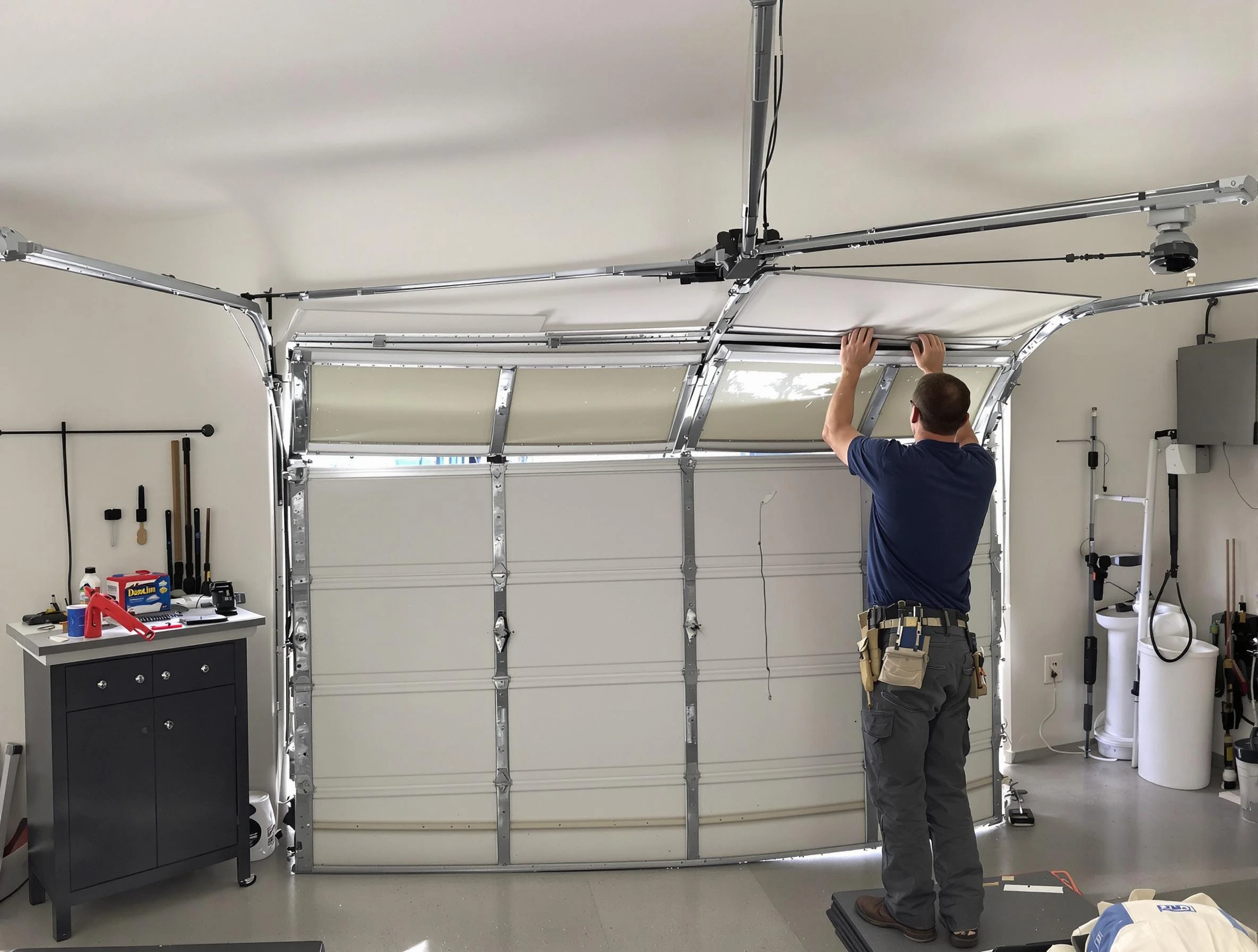 Pinson Garage Door Repair specialist performing precise section replacement on Pinson garage door